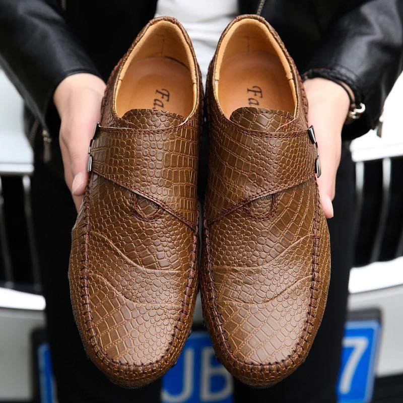 Hombres Casual Hebilla Patrón De Cocodrilo Cuero Genuino Oxfords