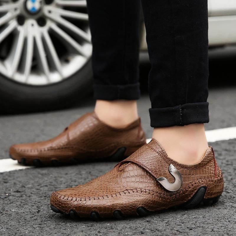 Hombres Casual Hebilla Patrón De Cocodrilo Cuero Genuino Oxfords