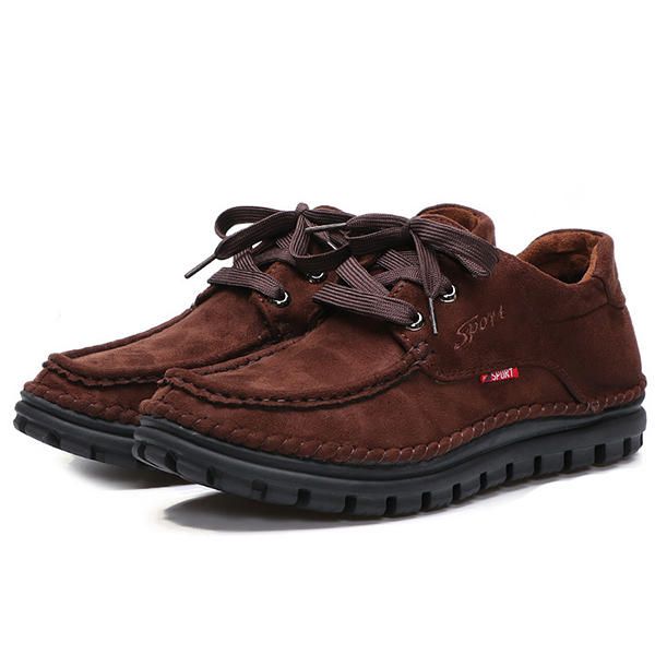 Hombres Casual Moc Toe Costura Cómodo Forro Cálido Botas Altas Oxfords De Cuero De Gamuza