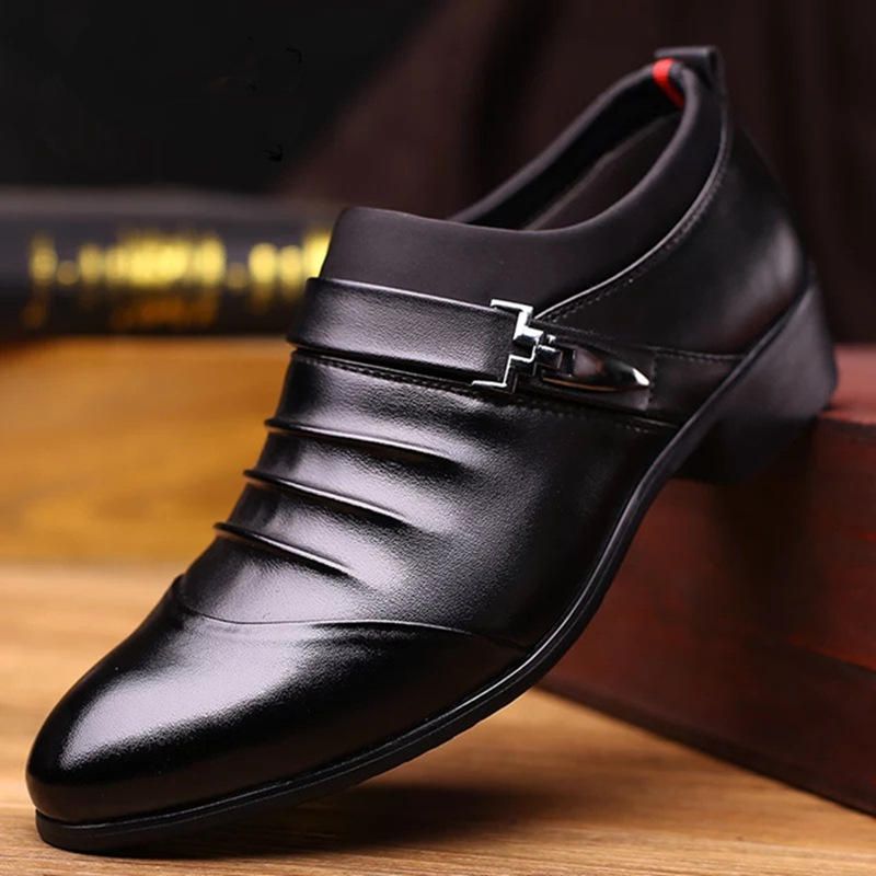 Hombres Color Puro Slip On Casual Soft Business Office Leather Oxfords