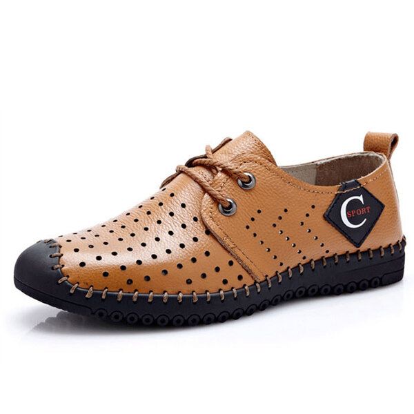 Hombres Con Cordones Casual Hole Outdoor Oxfords En Cuero