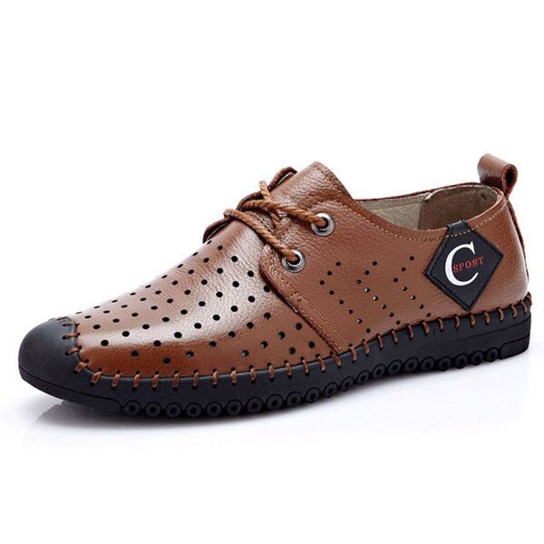 Hombres Con Cordones Casual Hole Outdoor Oxfords En Cuero