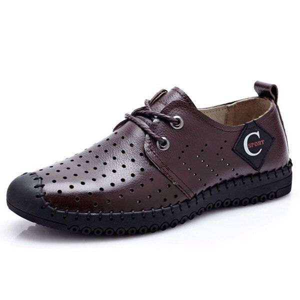 Hombres Con Cordones Casual Hole Outdoor Oxfords En Cuero