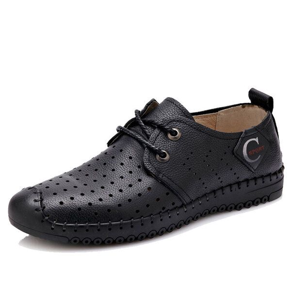 Hombres Con Cordones Casual Hole Outdoor Oxfords En Cuero