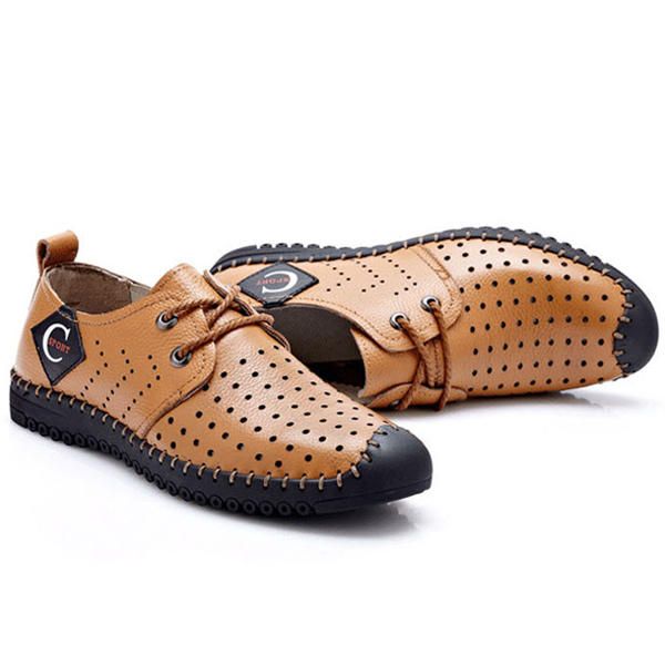 Hombres Con Cordones Casual Hole Outdoor Oxfords En Cuero