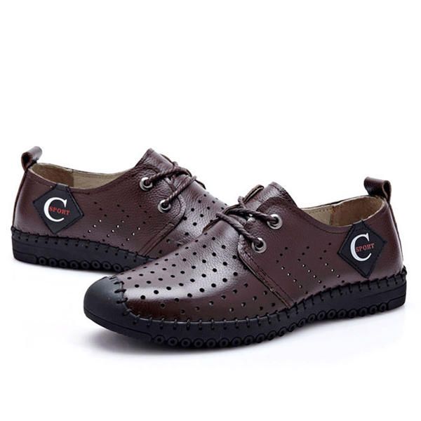 Hombres Con Cordones Casual Hole Outdoor Oxfords En Cuero