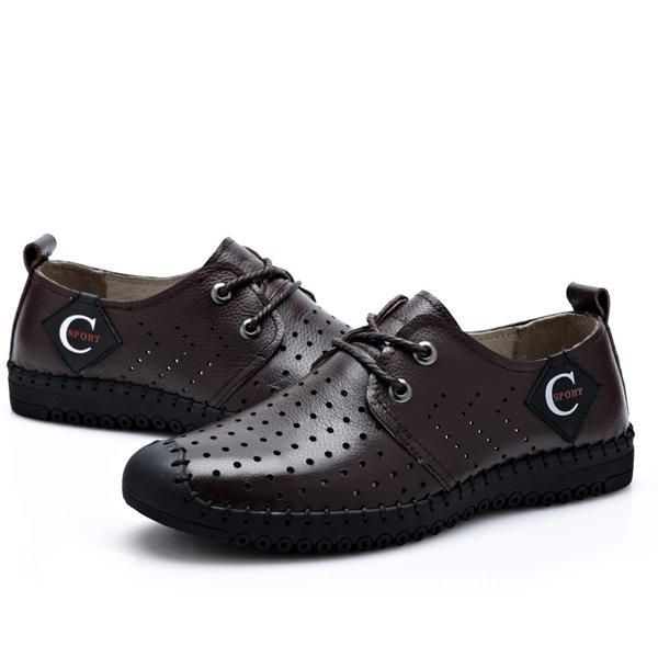 Hombres Con Cordones Casual Hole Outdoor Oxfords En Cuero