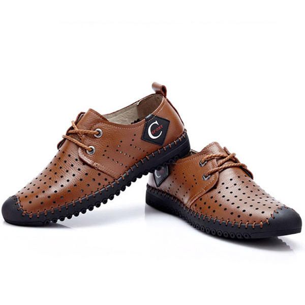 Hombres Con Cordones Casual Hole Outdoor Oxfords En Cuero