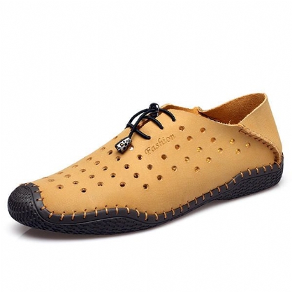 Hombres Con Cordones De Cuero Informal Ahuecados Al Aire Libre Oxfords