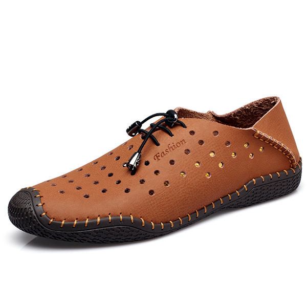 Hombres Con Cordones De Cuero Informal Ahuecados Al Aire Libre Oxfords