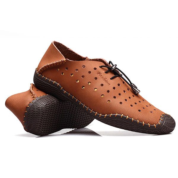 Hombres Con Cordones De Cuero Informal Ahuecados Al Aire Libre Oxfords