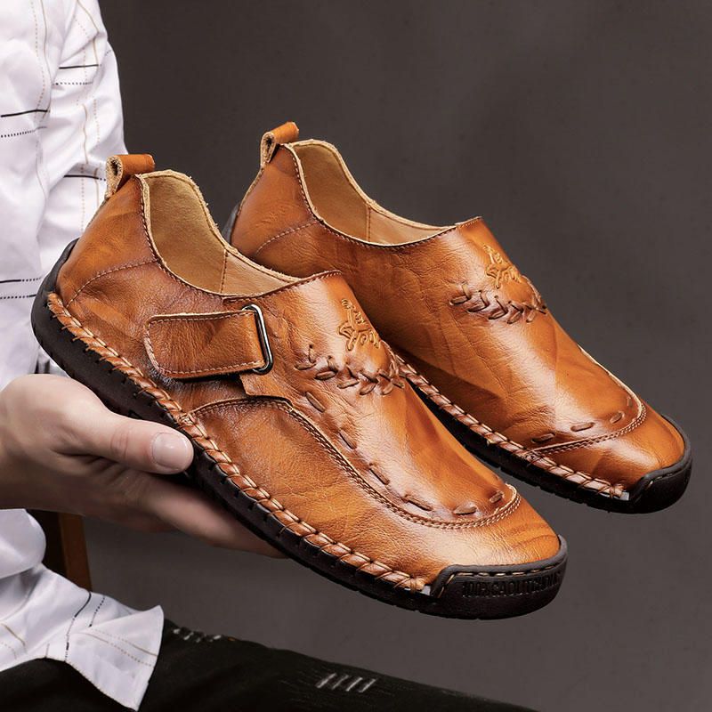 Hombres Costura A Mano Cuero Cómodo Y Suave Gancho Loop Casual Oxfords