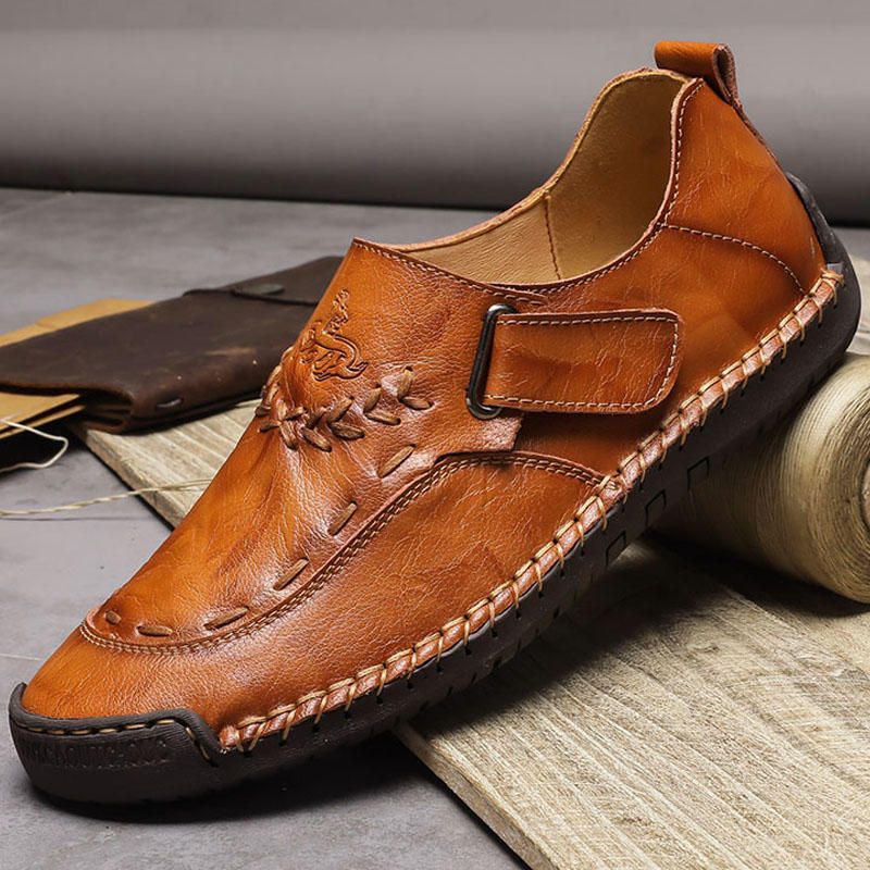 Hombres Costura A Mano Cuero Cómodo Y Suave Gancho Loop Casual Oxfords