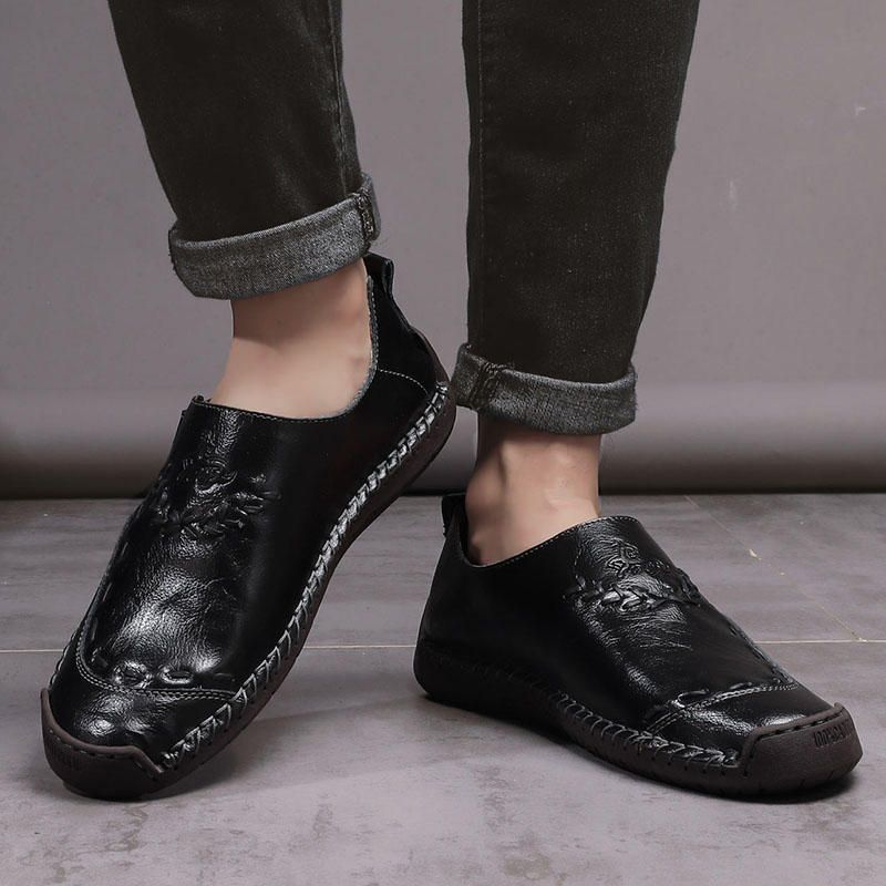 Hombres Costura A Mano Cuero Cómodo Y Suave Gancho Loop Casual Oxfords