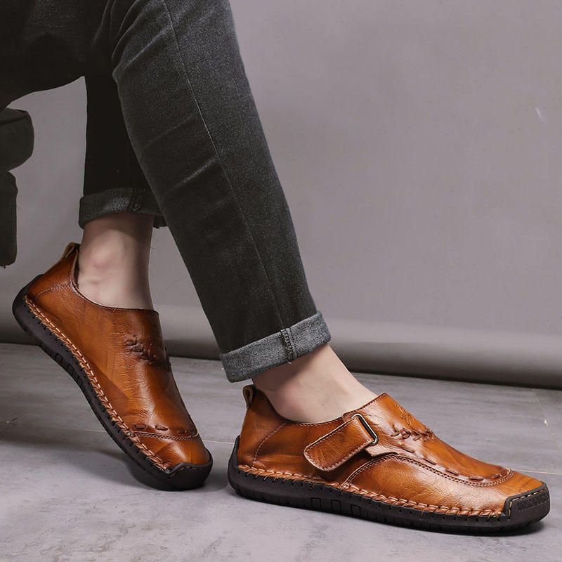 Hombres Costura A Mano Cuero Cómodo Y Suave Gancho Loop Casual Oxfords