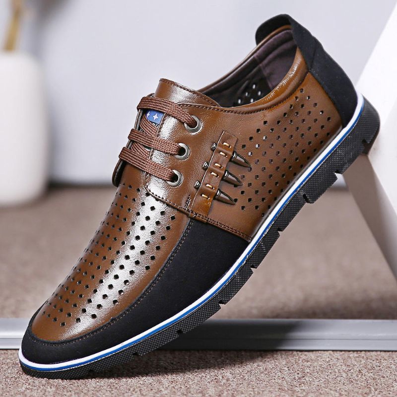 Hombres De Cuero Genuino Ahuecados Suelas Suaves Oxfords