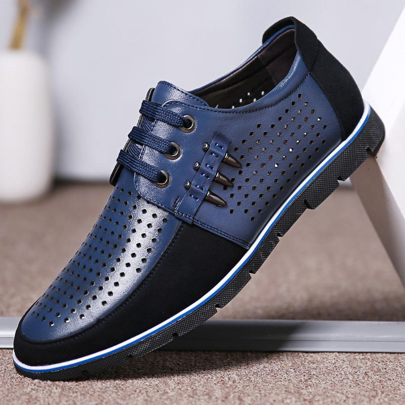 Hombres De Cuero Genuino Ahuecados Suelas Suaves Oxfords