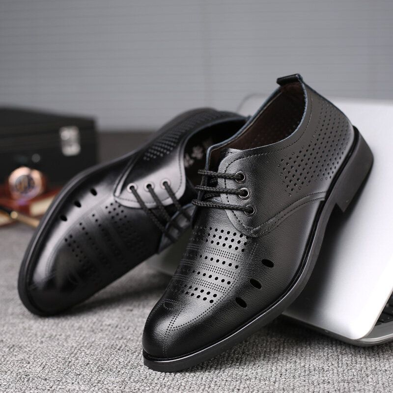 Hombres De Cuero De Microfibra Transpirable Ahuecados Oxfords Zapatos De Negocios Casuales