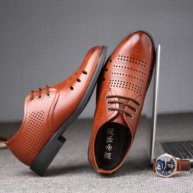 Hombres De Cuero De Microfibra Transpirable Ahuecados Oxfords Zapatos De Negocios Casuales