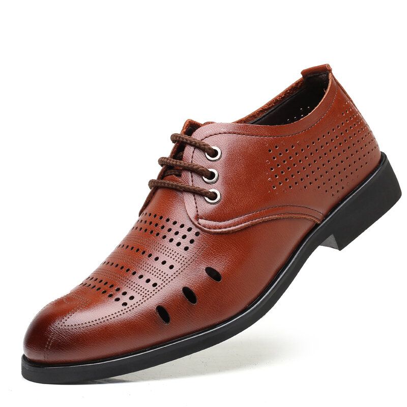 Hombres De Cuero De Microfibra Transpirable Ahuecados Oxfords Zapatos De Negocios Casuales