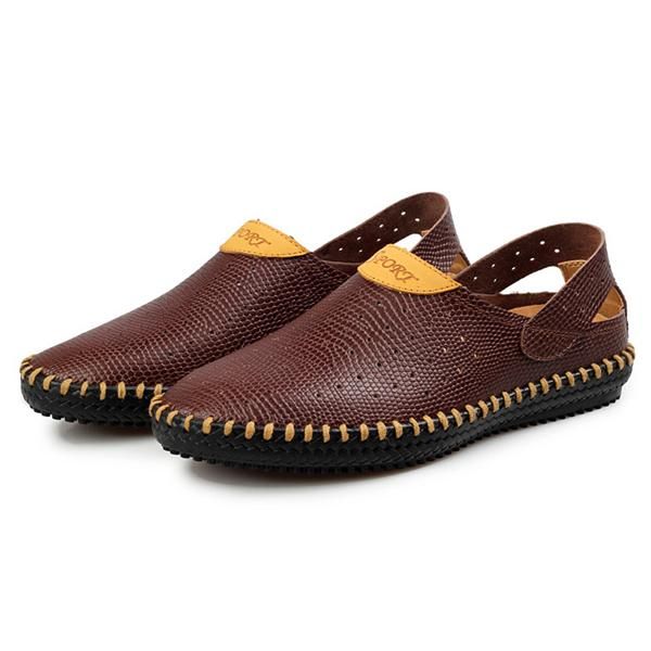 Hombres Hollow Out Casual Oxfords In Leather Slip On