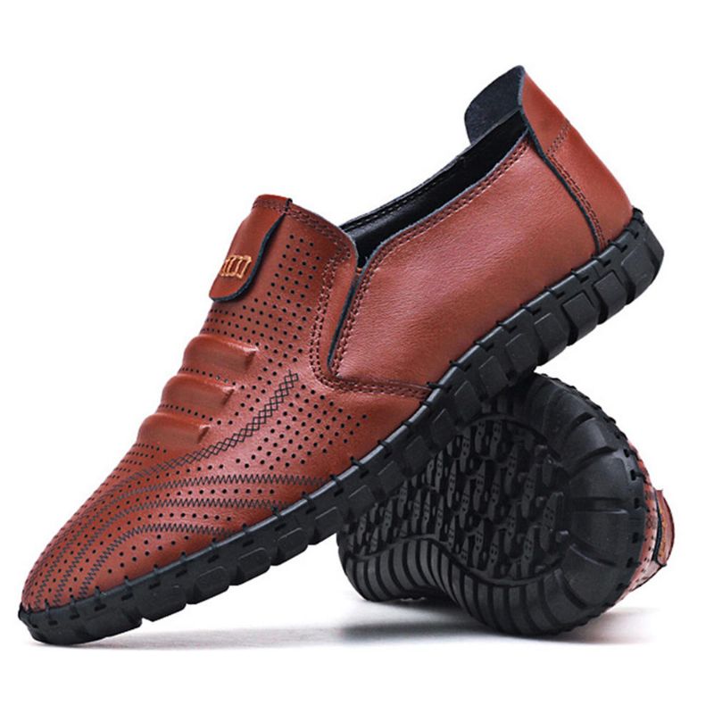 Hombres Oxfords De Cuero Genuino Huecos Transpirables