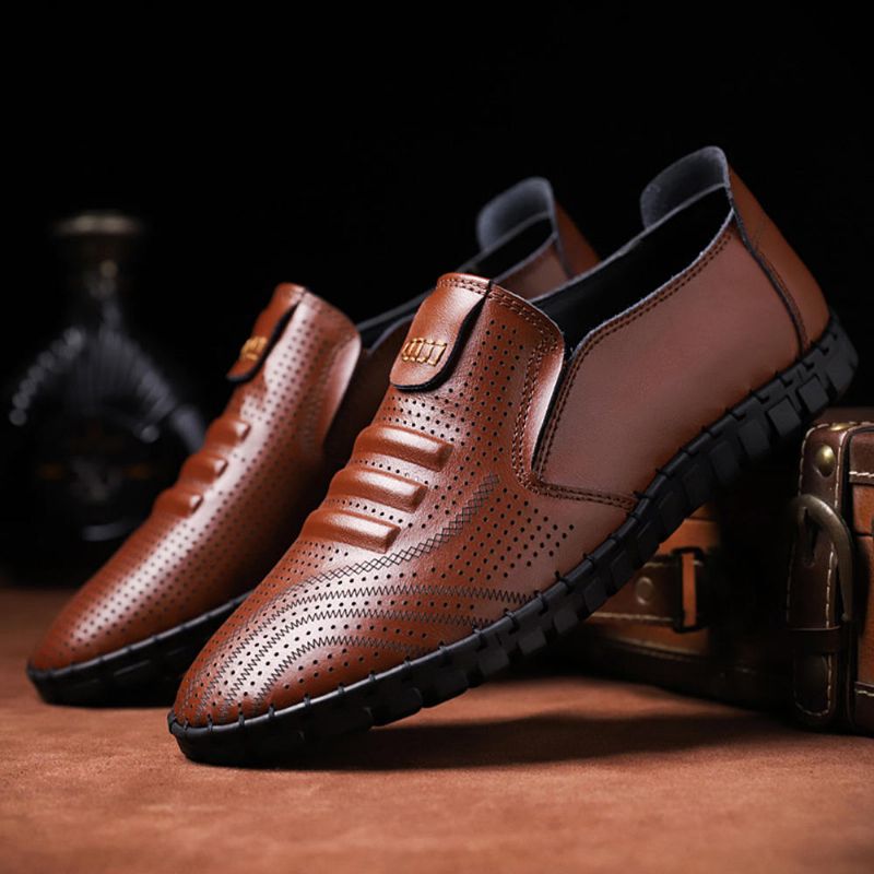 Hombres Oxfords De Cuero Genuino Huecos Transpirables