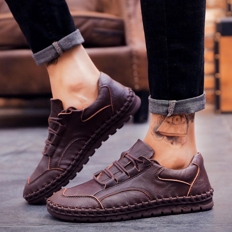 Hombres Retro Casual Moda Negocios Costura A Mano Oxfords