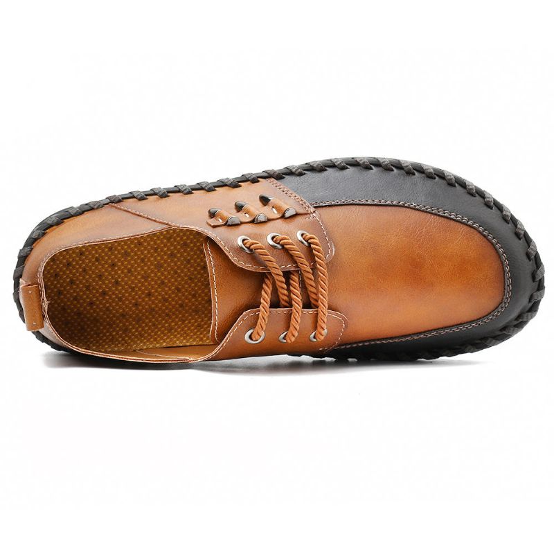 Hombres Retro Costura A Mano Soft Casual Business Leather Oxfords