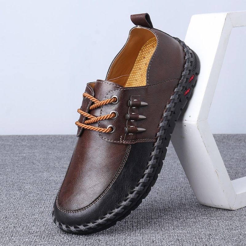 Hombres Retro Costura A Mano Soft Casual Business Leather Oxfords