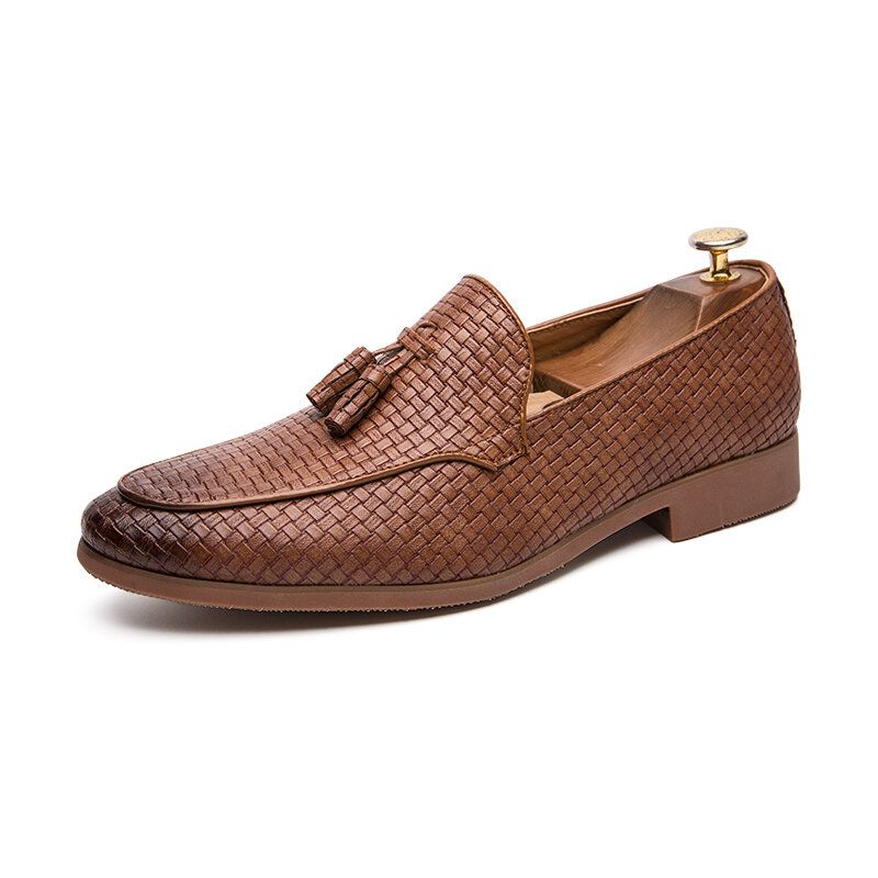 Hombres Tejidos Detalle Borla Decoración Cómodo Slip On Business Casual Zapatos Suaves