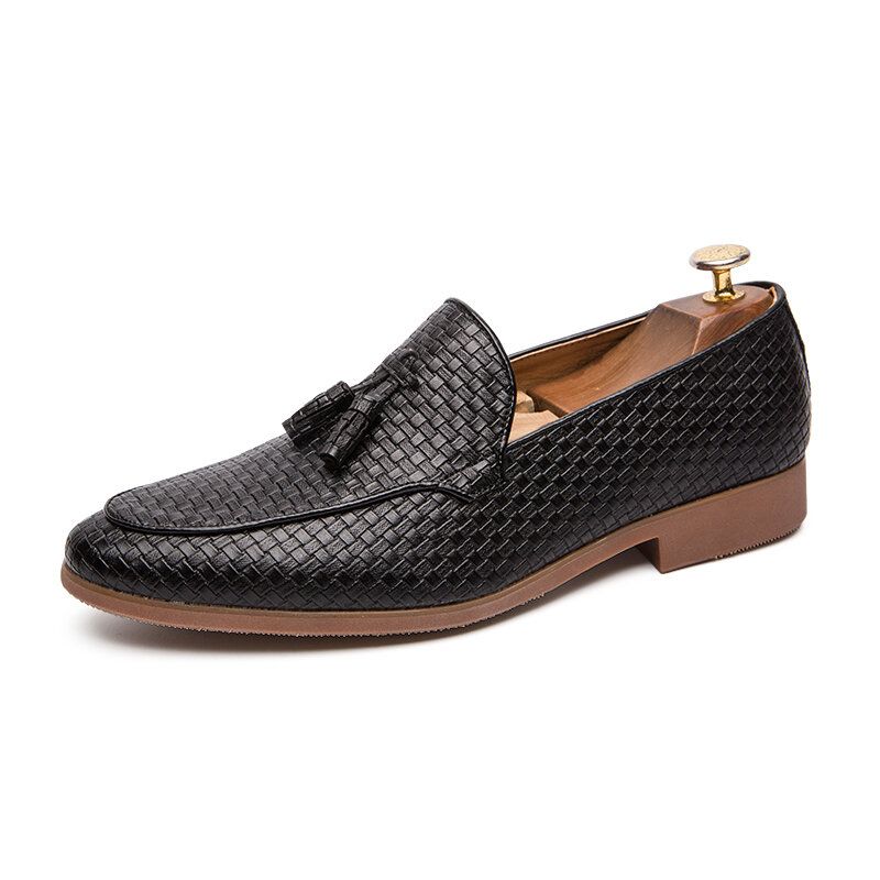 Hombres Tejidos Detalle Borla Decoración Cómodo Slip On Business Casual Zapatos Suaves