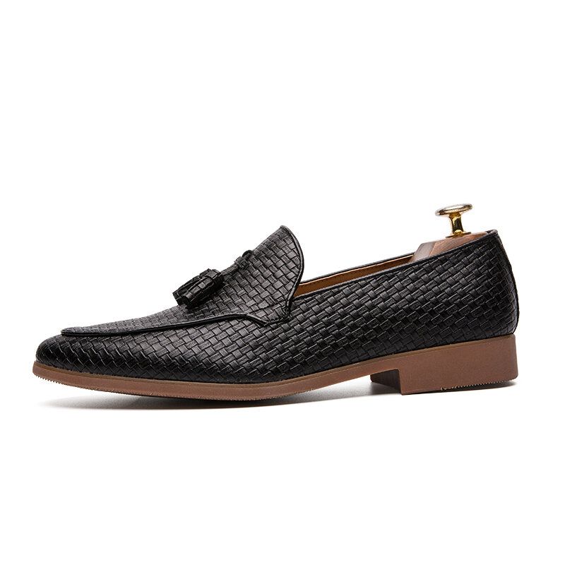 Hombres Tejidos Detalle Borla Decoración Cómodo Slip On Business Casual Zapatos Suaves