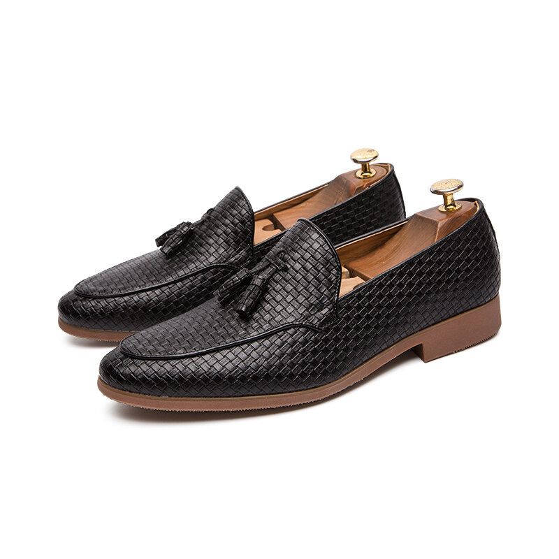 Hombres Tejidos Detalle Borla Decoración Cómodo Slip On Business Casual Zapatos Suaves