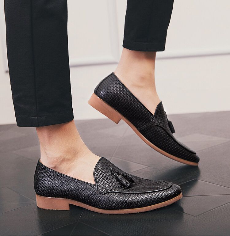 Hombres Tejidos Detalle Borla Decoración Cómodo Slip On Business Casual Zapatos Suaves