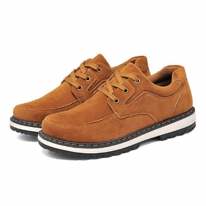 Hombres Zapatos Casuales Suave Al Aire Libre Con Cordones Punta Redonda Suede Flat Oxfords