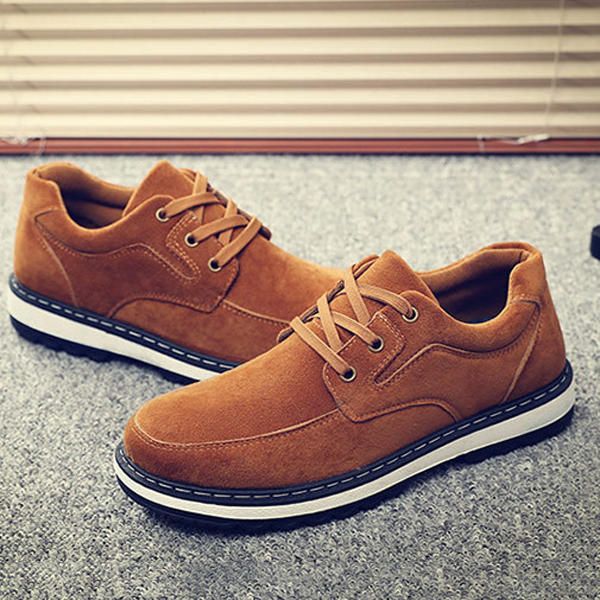 Hombres Zapatos Casuales Suave Al Aire Libre Con Cordones Punta Redonda Suede Flat Oxfords