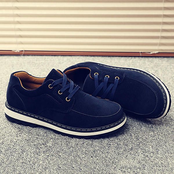 Hombres Zapatos Casuales Suave Al Aire Libre Con Cordones Punta Redonda Suede Flat Oxfords