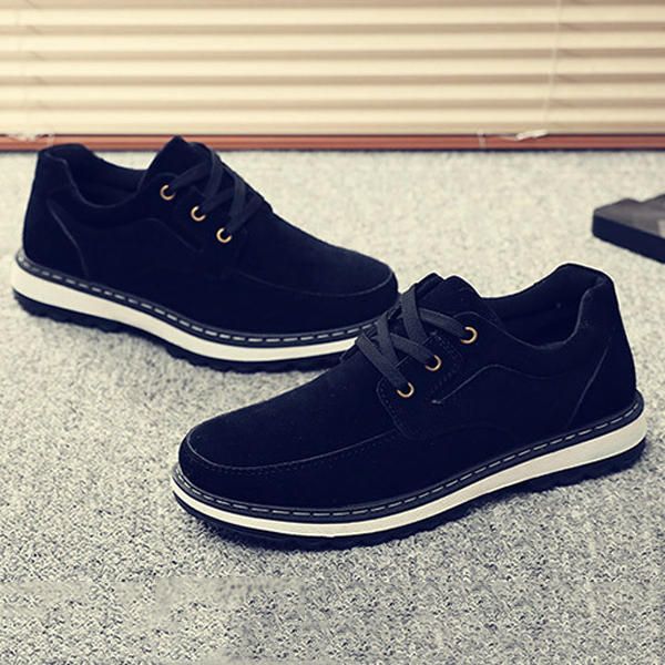 Hombres Zapatos Casuales Suave Al Aire Libre Con Cordones Punta Redonda Suede Flat Oxfords