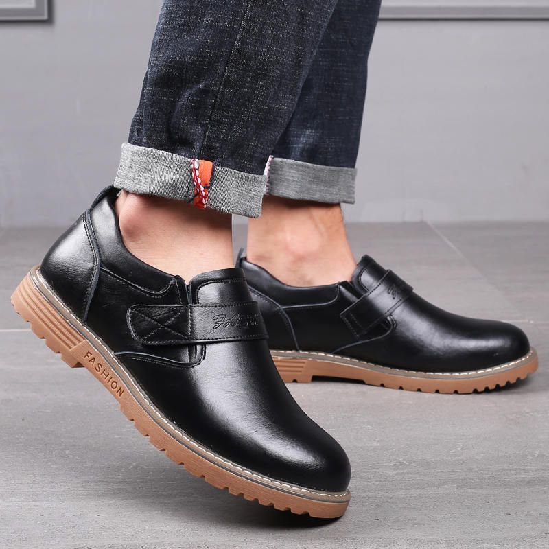 Hook & Loop Pure Color Business Casual Leather Oxfords