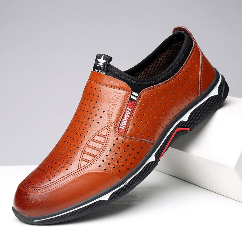 Mocasines De Negocios Casuales Huecos Transpirables De Cuero Genuino Para Hombres