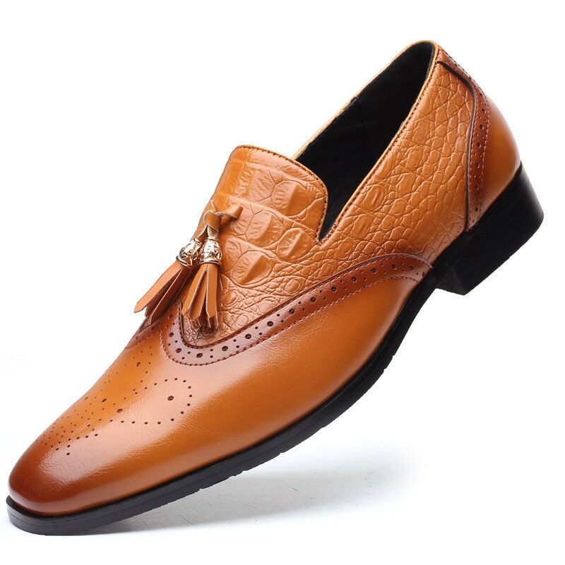 Mocasines De Vestir Con Decoración De Borlas Brogue Para Hombre Zapatos Formales Informales De Negocios Sin Cordones