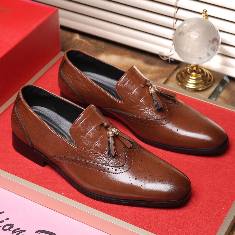 Mocasines De Vestir Con Decoración De Borlas Brogue Para Hombre Zapatos Formales Informales De Negocios Sin Cordones