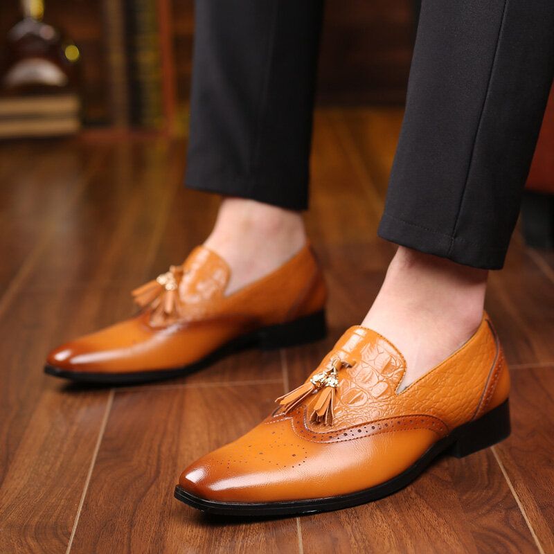 Mocasines De Vestir Con Decoración De Borlas Brogue Para Hombre Zapatos Formales Informales De Negocios Sin Cordones