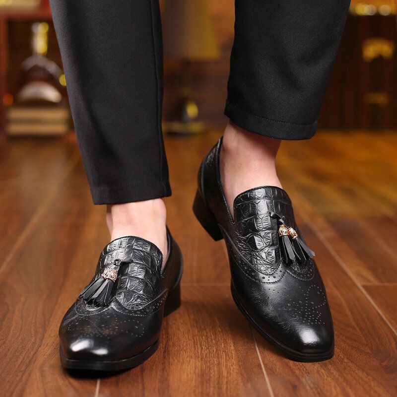 Mocasines De Vestir Con Decoración De Borlas Brogue Para Hombre Zapatos Formales Informales De Negocios Sin Cordones