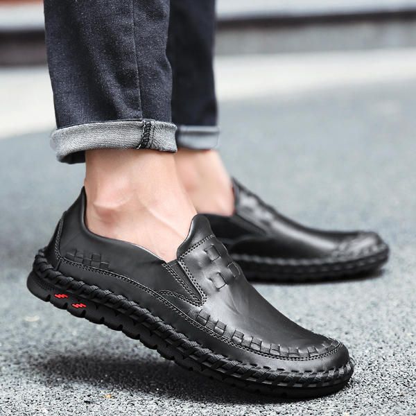 New Men Leather Slip On Outdoor Casual Soft Comfort Flat Zapatos Oxfords