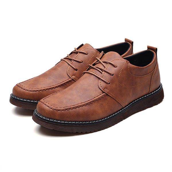 Oxfords Cómodos Con Cordones Informales De Cuero Genuino Para Hombres