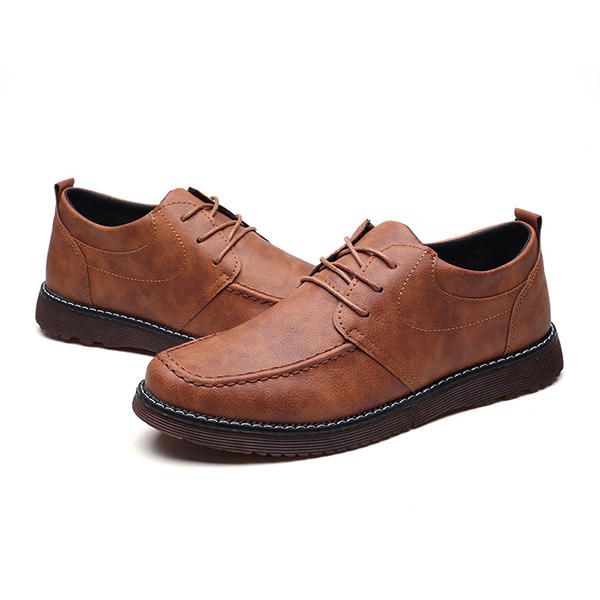 Oxfords Cómodos Con Cordones Informales De Cuero Genuino Para Hombres