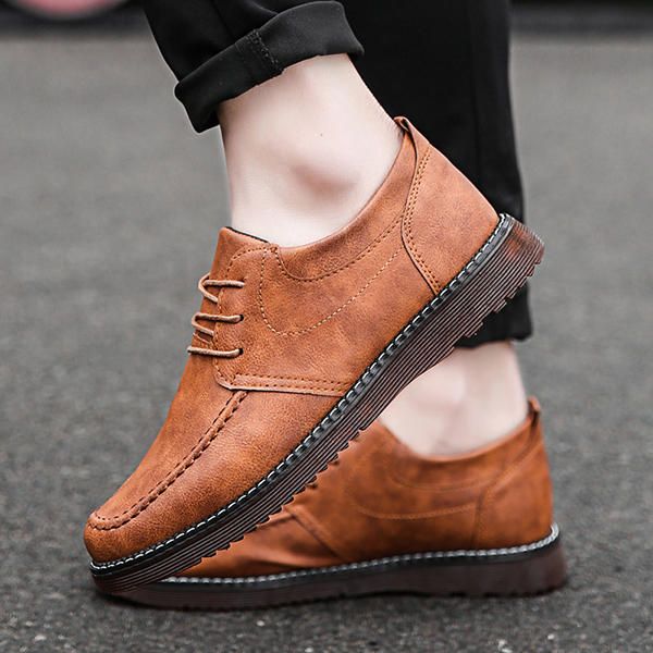 Oxfords Cómodos Con Cordones Informales De Cuero Genuino Para Hombres