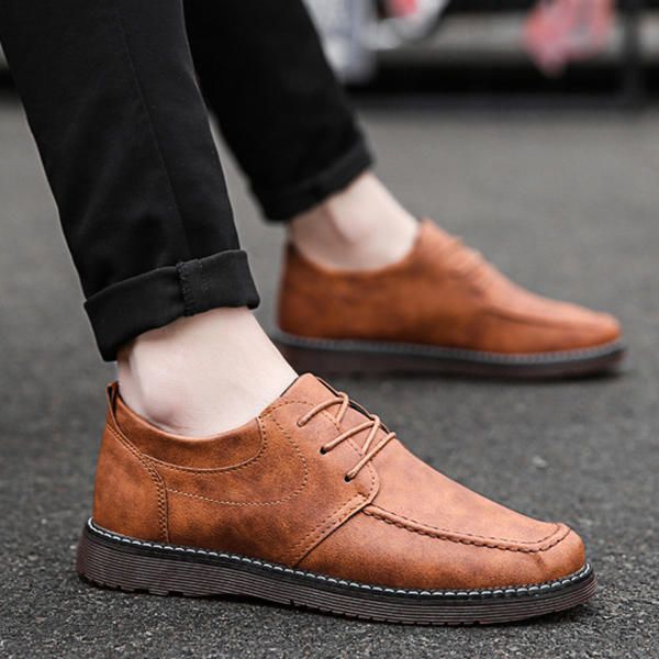 Oxfords Cómodos Con Cordones Informales De Cuero Genuino Para Hombres